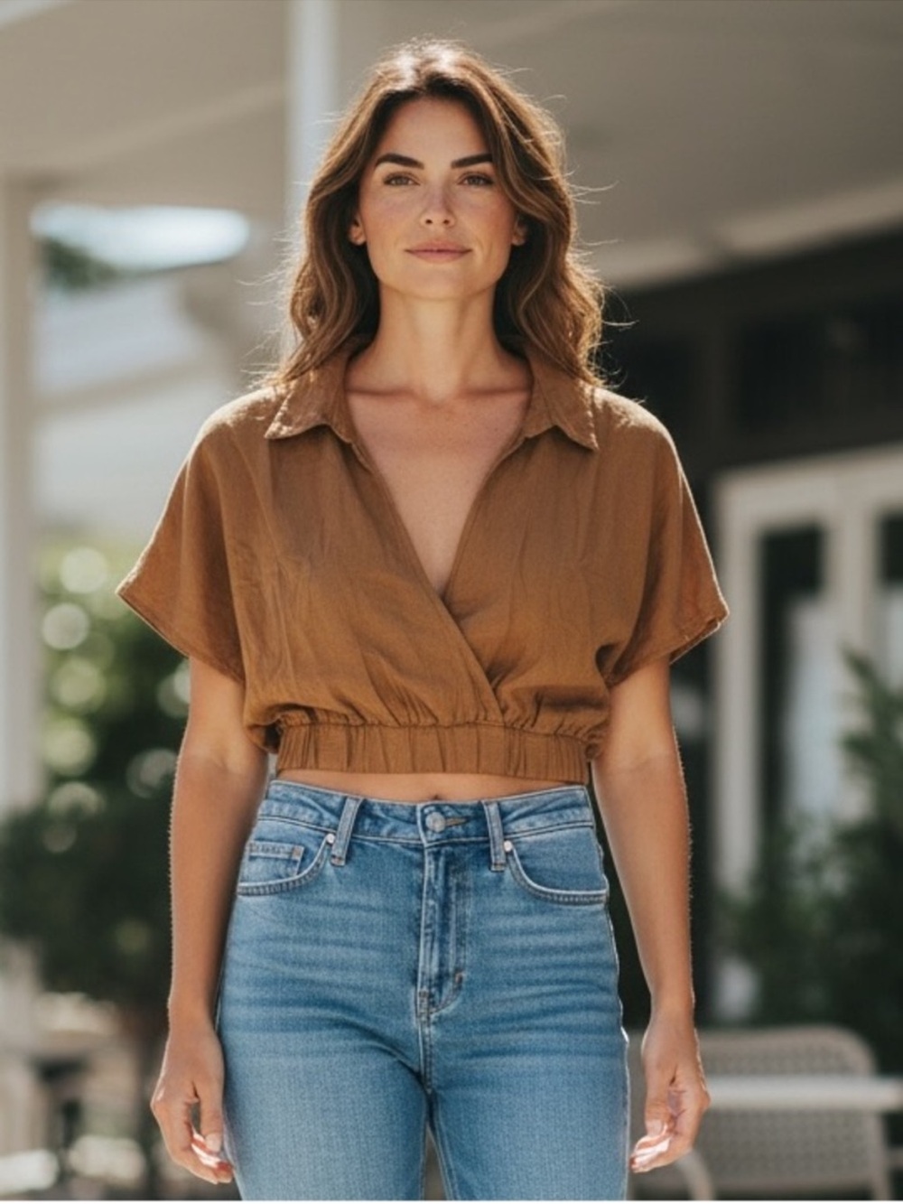 Zenana Women’s Cropped Linen Blend Blouse - L x2